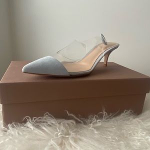 Gianvito Rossi suede tip, plastic strap kitten sandal